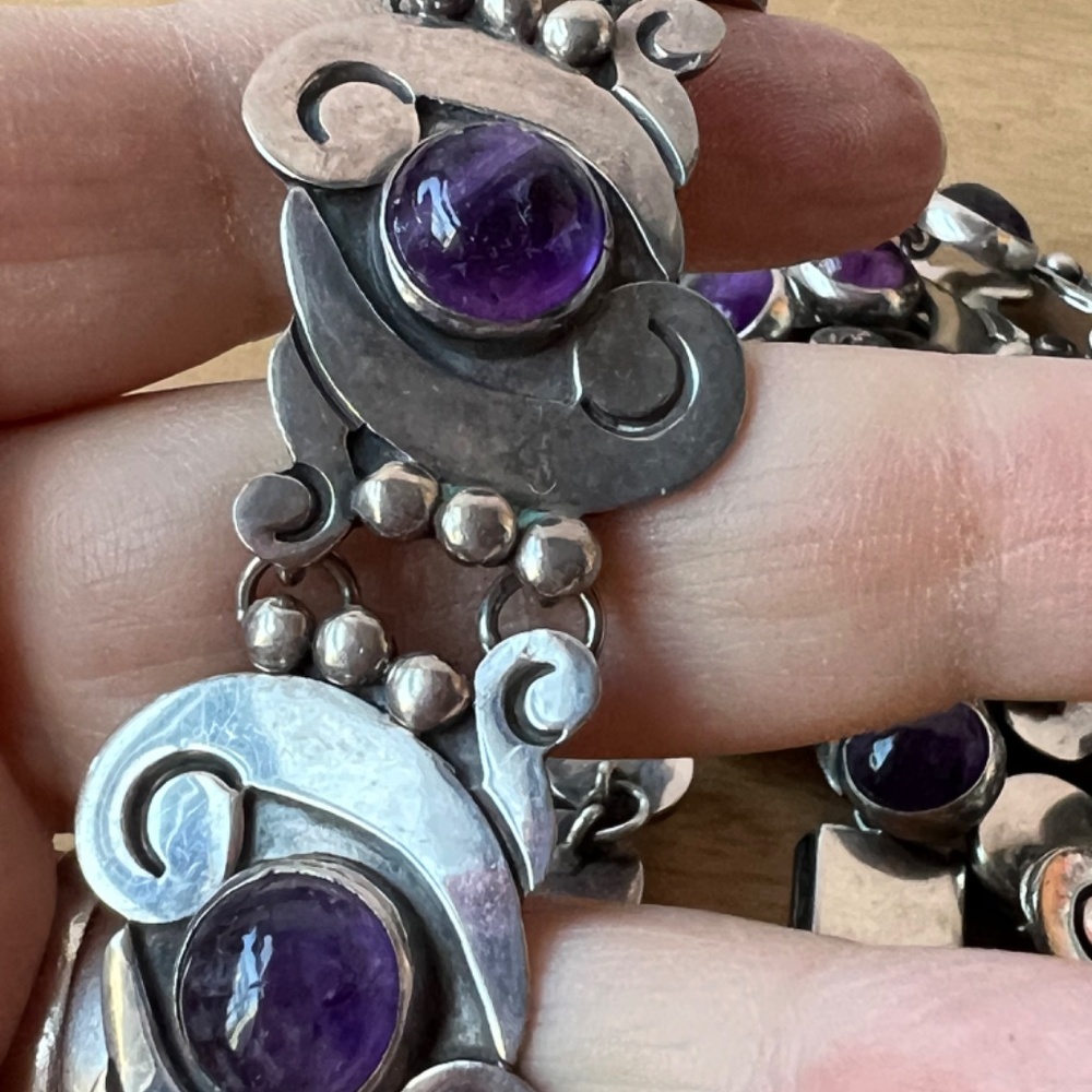 FELIPE MARTINEZ TAXCO 1940'S AMETHYST STERLING NECKLACE AND BRACELET SET MEXICO - Picture 8 of 16